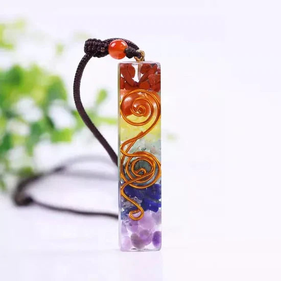 🌈 Chakra Energy Healing Pendant with Copper Spiral – Reiki Orgone Necklace
