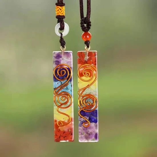 🌈 Chakra Energy Healing Pendant with Copper Spiral – Reiki Orgone Necklace