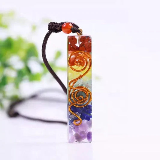 🌈 Chakra Energy Healing Pendant with Copper Spiral – Reiki Orgone Necklace