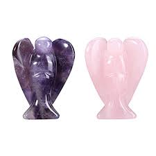 Hand-Carved Crystal Angel Figurines – Set of 5 Healing Stone Angels (Tiger Eye, Amethyst, Rose Quartz, Aventurine, Opalite)