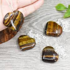 Heart-Shaped Tiger Eye Pendants – Natural Stone with Polished Finish & Silver Bail